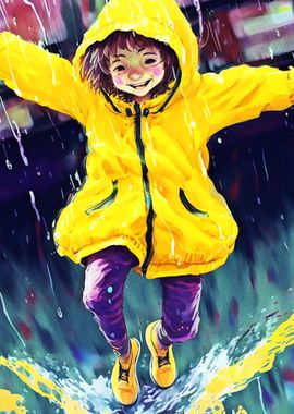 Child Jump in Rain