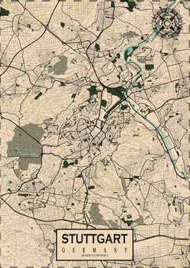 Stuttgart City Map Vintage