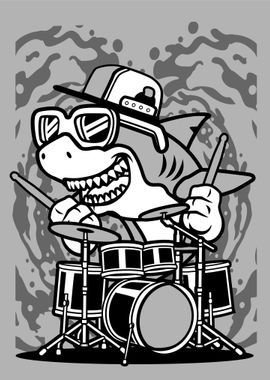 shark drummer cartoon