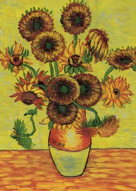 Vase with Fifteen Sunflowe