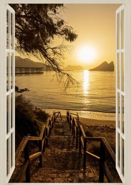 stairs beach sunrise