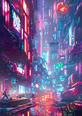 'Cyberpunk City Of lights' Poster, picture, metal print, paint by Alex ...