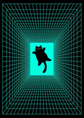 FUNNY CAT BLUE GRID