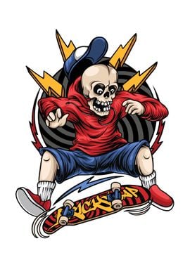 Skateboarding Skull