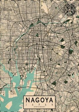 Nagoya City Map Vintage