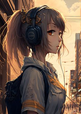 Anime Girl with Headphones