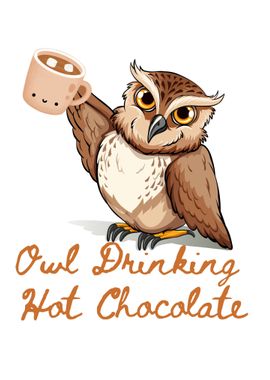 chibi owl drinking hot cho