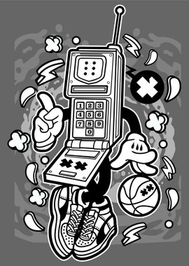 retro cell phone cartoon