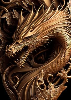 'The Mighty Gold Dragon' Poster, picture, metal print, paint by ...