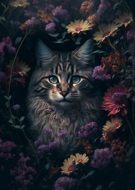 Cat In Flowers