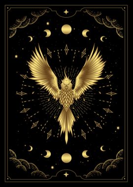 Tarot phoenix bird gold