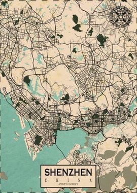 Shenzhen City Map Vintage