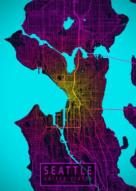 Seattle City Map Neon