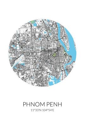 Phnom Penh City Map White