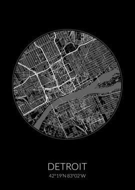 Detroit City Map Black