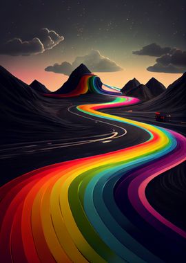 Abstract Rainbow Road' Poster, picture, metal print, paint by