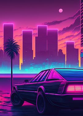 retro neon car