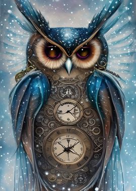 Owl Bird with Clocks