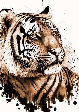 Tiger on a splash of ink