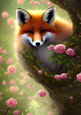 Cute Fox with Flowers