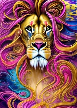 Colorful Lion Animal