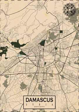 Damascus City Map Vintage