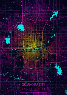 Oklahoma City Map Neon