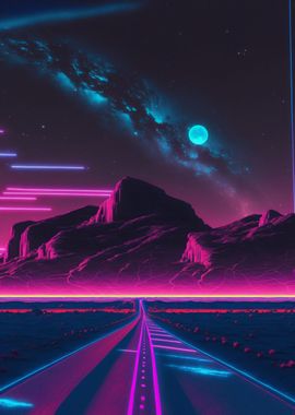 Synthwave Moonset and Road