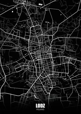 Lodz Poland Dark Map