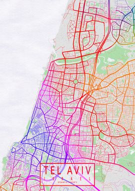 Tel Aviv City Map Colorful