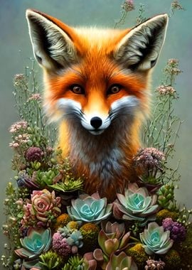 Baby Fox with Flowers