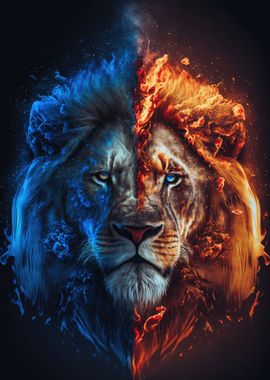 Ice and Fire Lion Poster