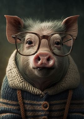 Hipster Pig in Clothes