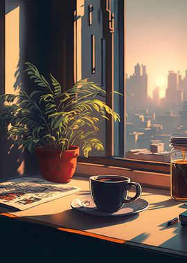 'Morning Coffee' Poster, picture, metal print, paint by KyzArt | Displate