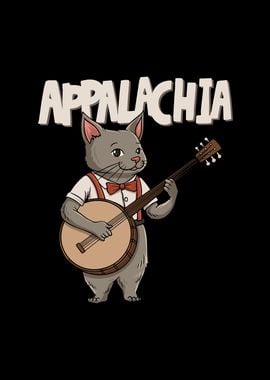 Cat with Banjo Appalachia