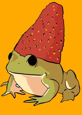 Kawaii frog with a strawberry on it's head