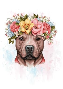 Bull Terrier Flower Art