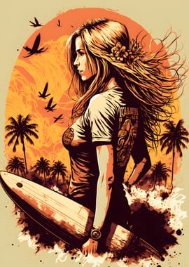 Surfer Girl Illustration