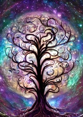 Magical Tree at Starry Sky