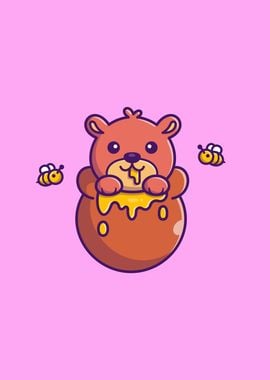 Cute Honey Bear With Honey