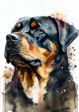 Rottweiler Watercolor Dog