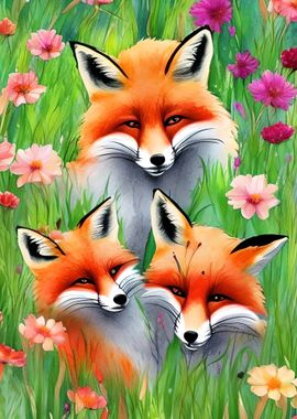 Cute Fox Family