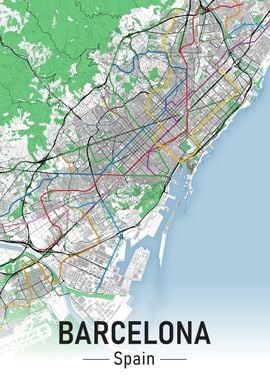 Barcelona City Map Subway