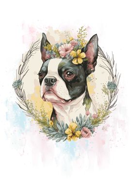 Floral Boston Terrier