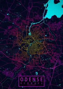 Odense City Map Neon