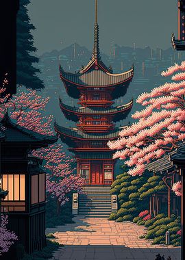 Pixel Art Japanese Shrine