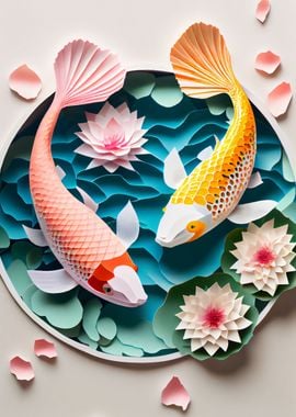 Koi pond paper cut style