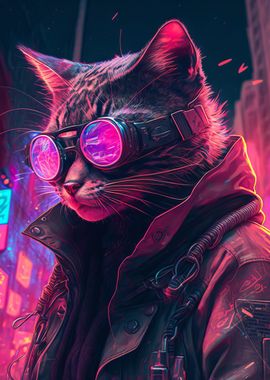 Cyberpunk Bedroom Cat Night Sky Animated Background Video 