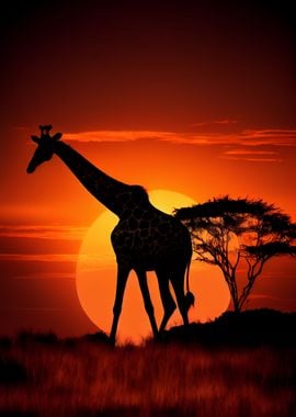 Giraffe Sunset