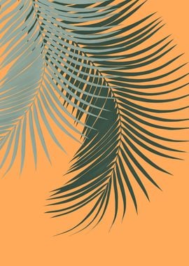 Palm Leaves Green Orange 1